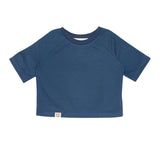 The Beckett and Bear Knox Blue Short Sleeve Top features a round neckline, breathable knit fabric, and a small rectangular logo tag at the hem. The shirt is displayed flat against a white background.
