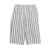 The Beckett and Bear Knox Long Pant features blue and white vertical stripes, soft woven fabric, an elastic waistband, and side pockets—ideal for everyday wear. Shown on a plain white background.