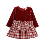 Dress your little one in festive style with the Mabel + Honey Holiday Plaid Dress Long Sleeve Plaid Velvet Bodice Bow Waist Dress. This charming red velvet dress features a soft long-sleeve velvet bodice, a vibrant plaid skirt, and two large plaid bows at the waist—perfect for coordinating sibling outfits during special holiday gatherings.