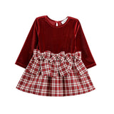 Dress your little one in festive style with the Mabel + Honey Holiday Plaid Dress Long Sleeve Plaid Velvet Bodice Bow Waist Dress. This charming red velvet dress features a soft long-sleeve velvet bodice, a vibrant plaid skirt, and two large plaid bows at the waist—perfect for coordinating sibling outfits during special holiday gatherings.