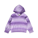 The Mabel and Honey Tessa Long Sleeve Ombre Ribbed Knit Hooded Sweater is a girls’ casual hoodie with a purple ombre design, long sleeves, and soft ribbed knit cuffs, displayed flat on a white background.