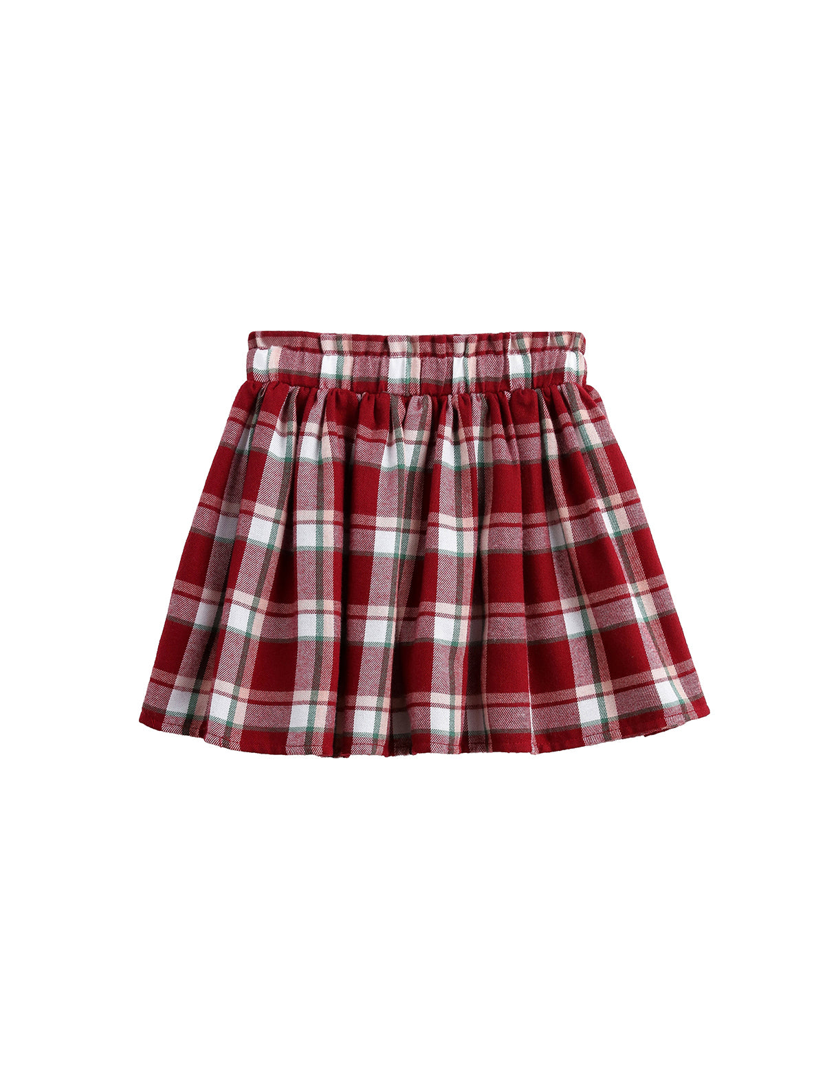 Introducing the Mabel + Honey Winterberry Skirt—a plaid pleated A-line skirt crafted from cozy flannel. Featuring an elastic waistband for comfort, this skirt boasts a classic red base with white, black, and green checkered lines. The schoolgirl-inspired design makes it an ideal winter option for girls seeking timeless style and everyday ease.