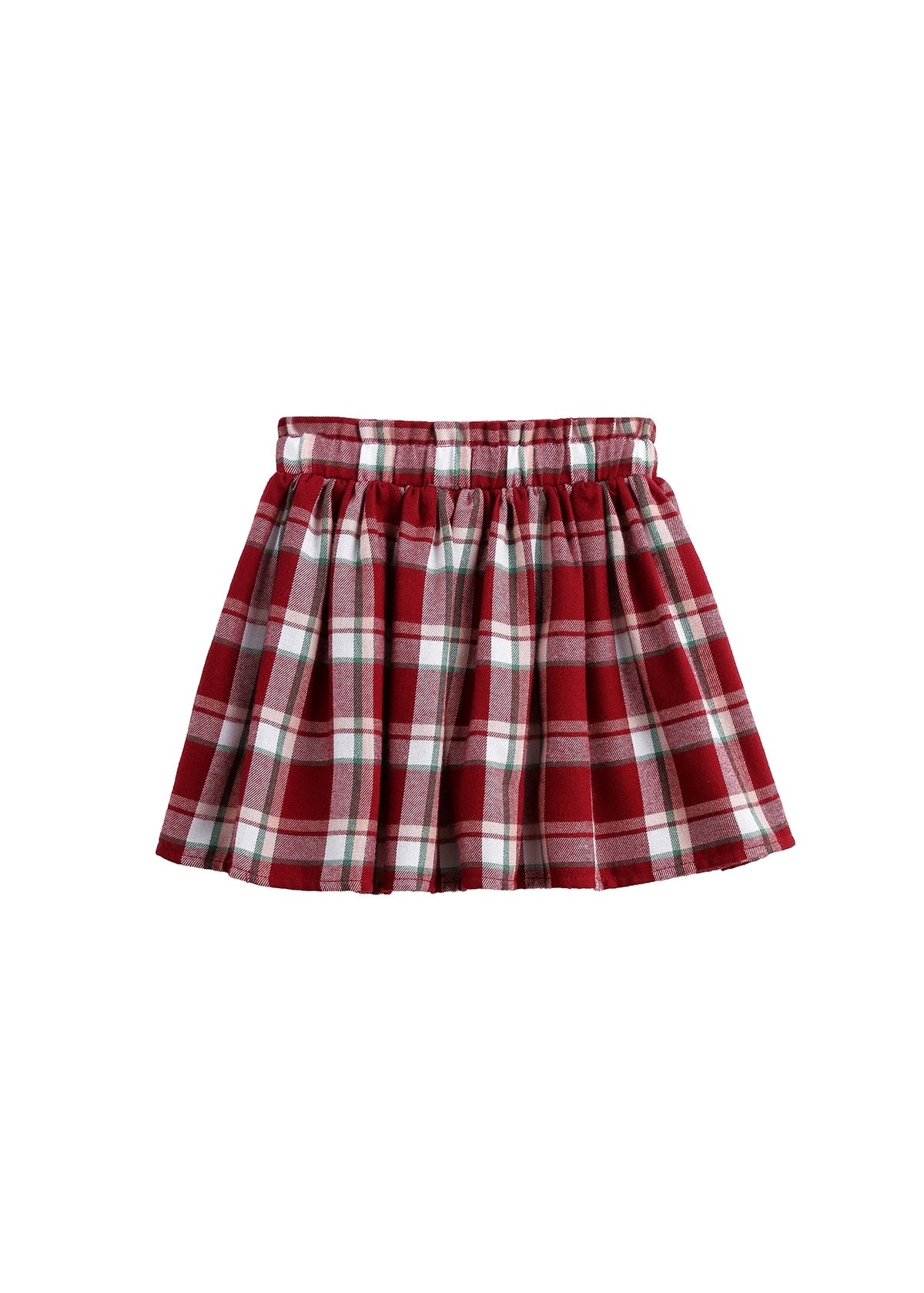 Introducing the Mabel + Honey Winterberry Skirt—a plaid pleated A-line skirt crafted from cozy flannel. Featuring an elastic waistband for comfort, this skirt boasts a classic red base with white, black, and green checkered lines. The schoolgirl-inspired design makes it an ideal winter option for girls seeking timeless style and everyday ease.