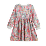 Eliza Long Sleeve Floral Ribbed Trim Empire Waist Dress