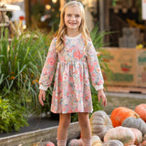 Eliza Long Sleeve Floral Ribbed Trim Empire Waist Dress