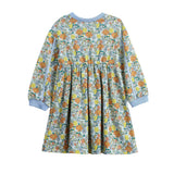 Ivy Bloom Long Sleeve Floral Ribbed Trim Bow Tie Dress