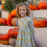 Ivy Bloom Long Sleeve Floral Ribbed Trim Bow Tie Dress
