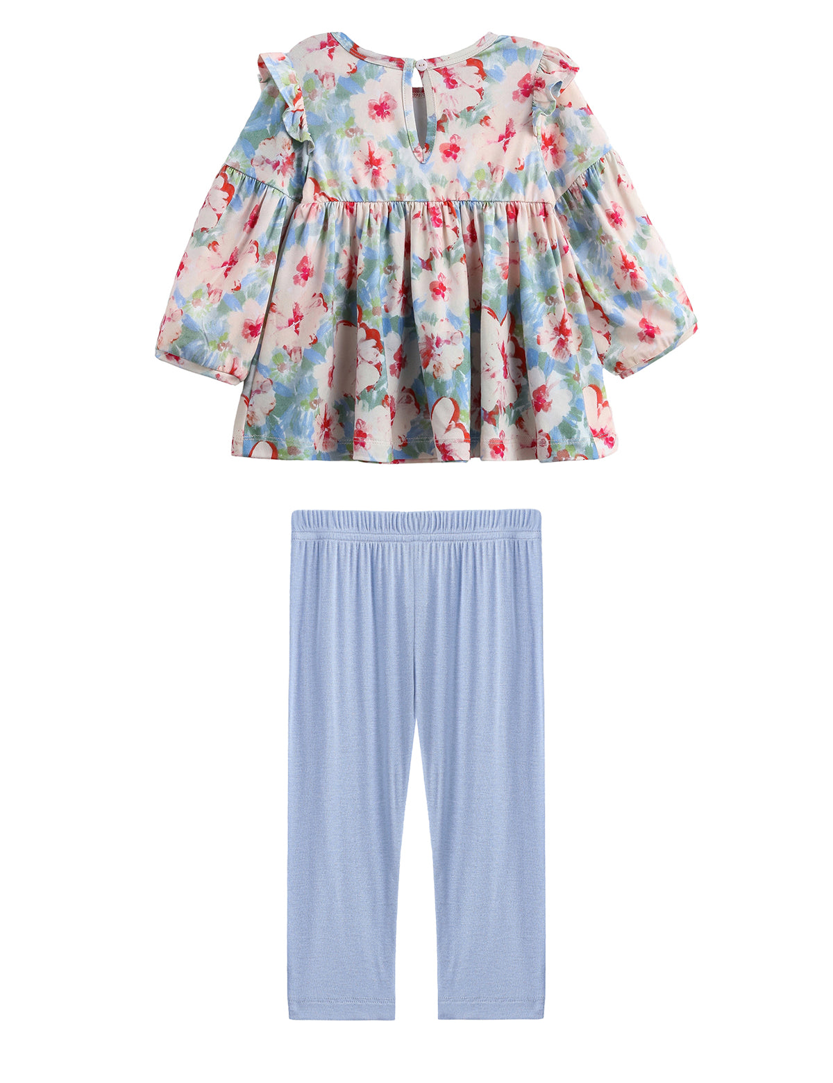 Floral Flutter Long Sleeve Ruffle Shoulder Top and Legging Set