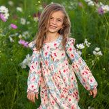 Floral Flutter Dress Long Sleeve Ruffle Shoulder Tiered Skirt Dress