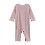 Margret Long Sleeve Solid Flower Button Straight Leg Romper