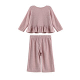 Margret Long Sleeve Solid Peplum Ruffle Hem Top and Pant Set