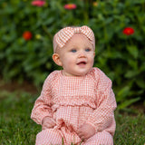 Rosie Posie Long Sleeve Gingham Ruffle Waist Bubble Romper