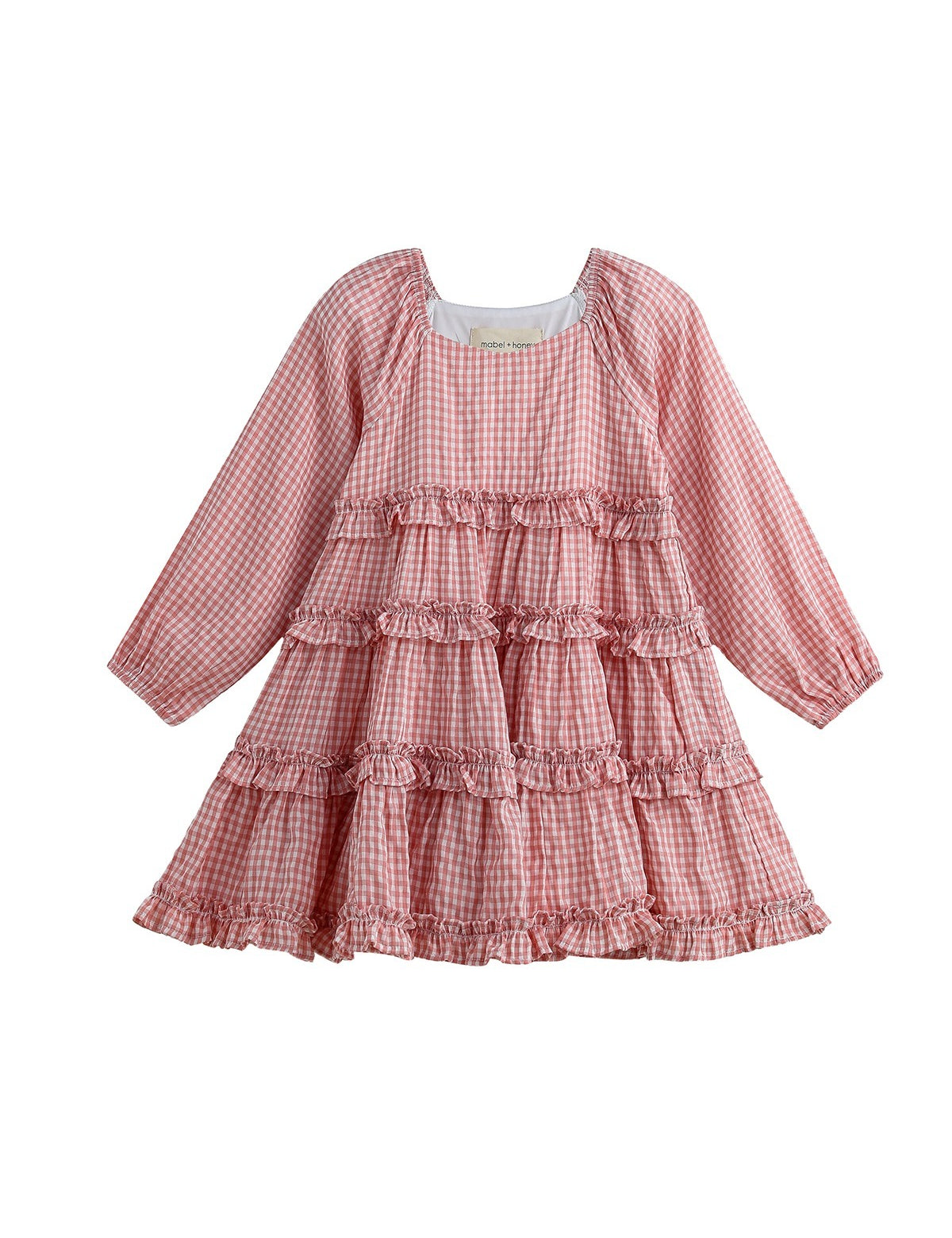 Rosie Posie Long Sleeve Gingham Tiered Ruffle Dress