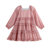 Rosie Posie Long Sleeve Gingham Tiered Ruffle Dress