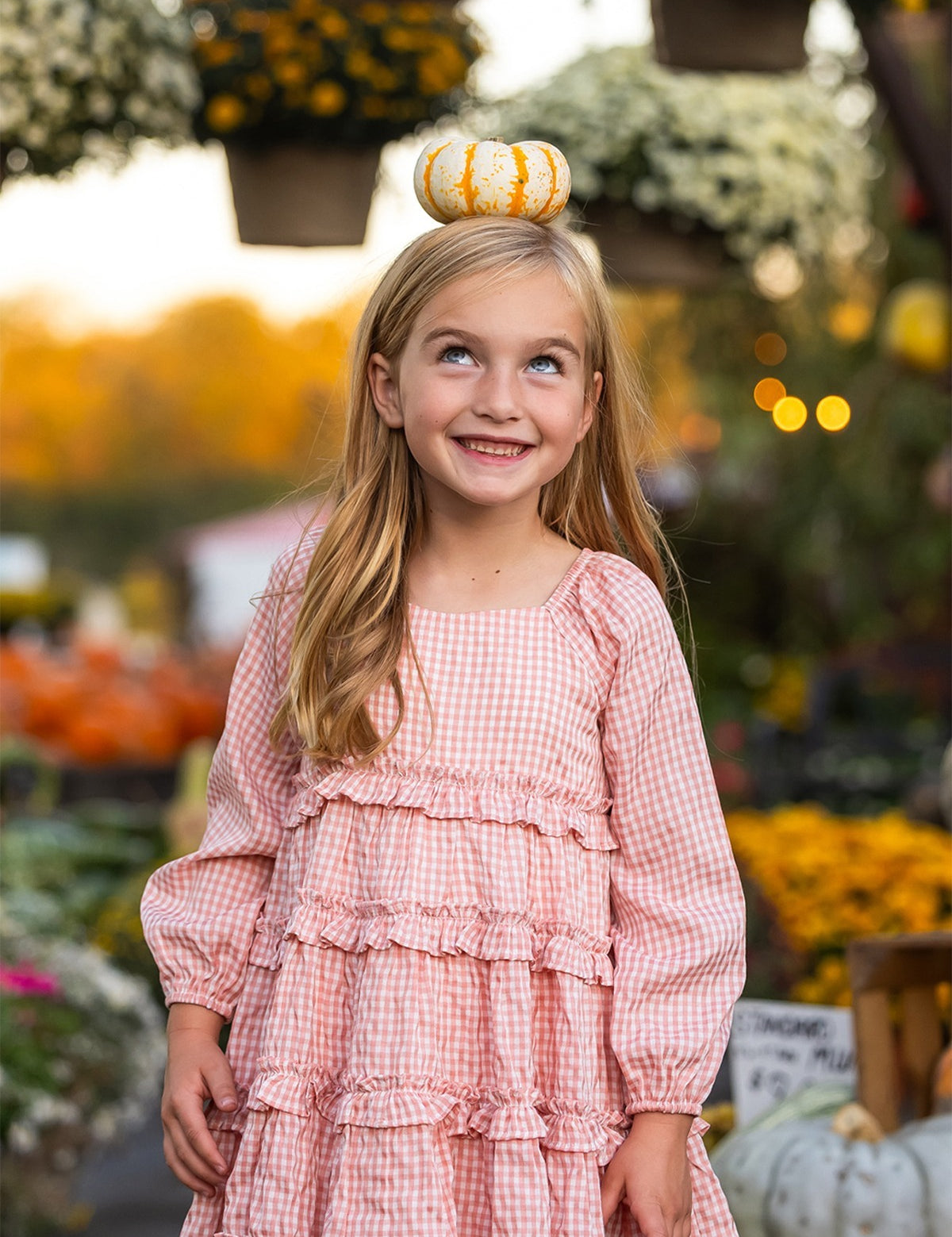 Rosie Posie Long Sleeve Gingham Tiered Ruffle Dress