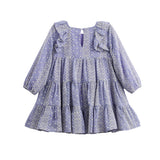 Lavender Lane Long Sleeve Embroidered Ruffle Trim Tiered Dress