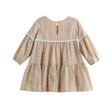 Patricia Long Sleeve Floral Embroidered Lace Trim Tiered Dress