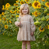 Patricia Long Sleeve Floral Embroidered Lace Trim Tiered Dress