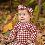 Valentina Long Sleeve Gingham Heart Embroidered Collar Bubble Romper