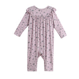 Victoria Long Sleeve Floral Ruffle Shoulder Straight Leg Romper