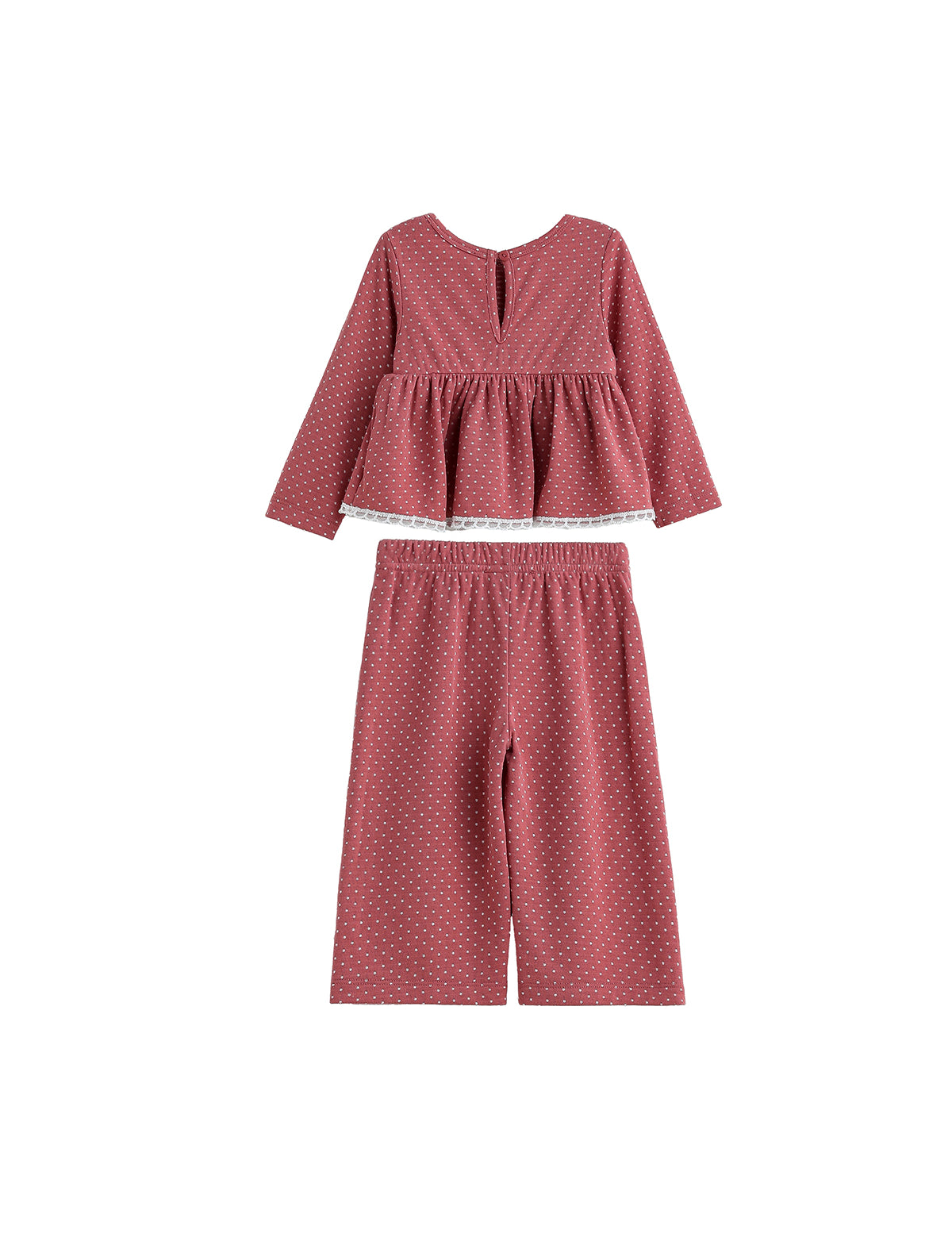 Maribelle Long Sleeve Polka Dot Peplum Top and Pant Set