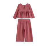 Maribelle Long Sleeve Polka Dot Peplum Top and Pant Set