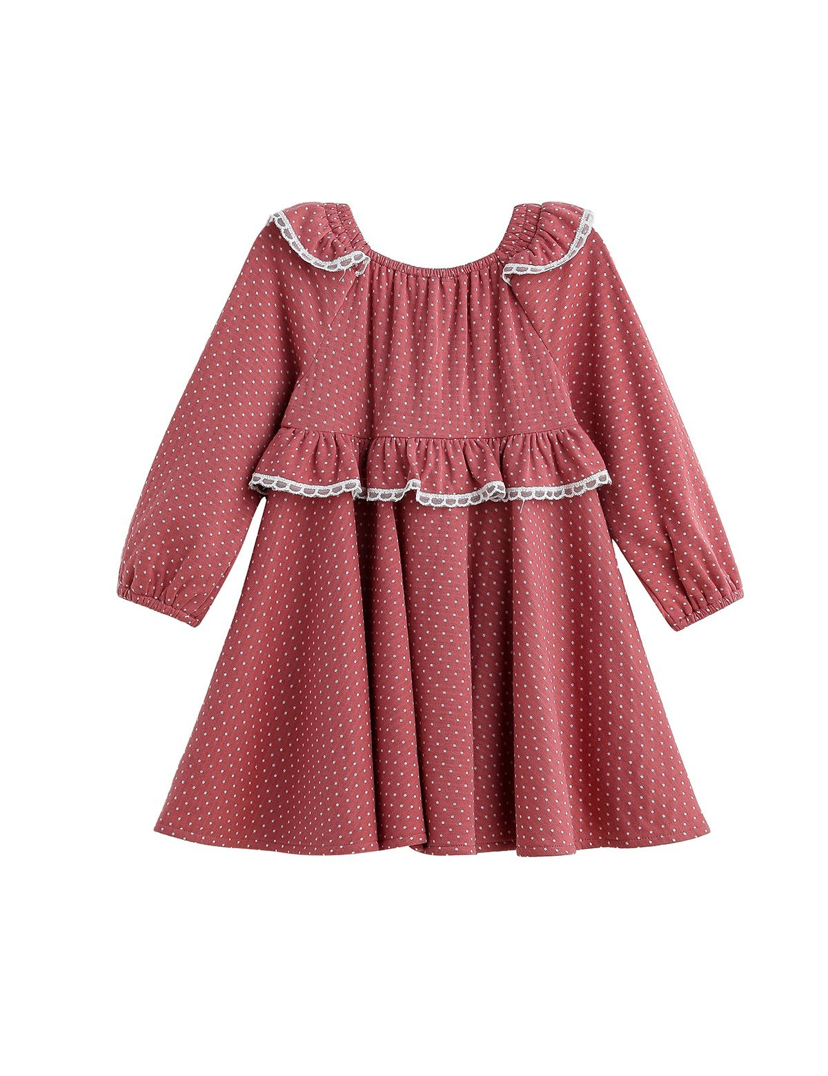 Maribelle Bishop Sleeve Polka Dot Ruffle Collar A Line Dress
