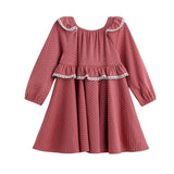 Maribelle Bishop Sleeve Polka Dot Ruffle Collar A Line Dress