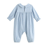 Ella Rae Long Sleeve Gingham Heart Print Scalloped Collar Romper