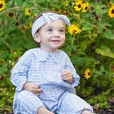 Ella Rae Long Sleeve Gingham Heart Print Scalloped Collar Romper