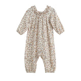 Autumn Breeze Long Sleeve Floral Ruffle Neck Straight Leg Romper