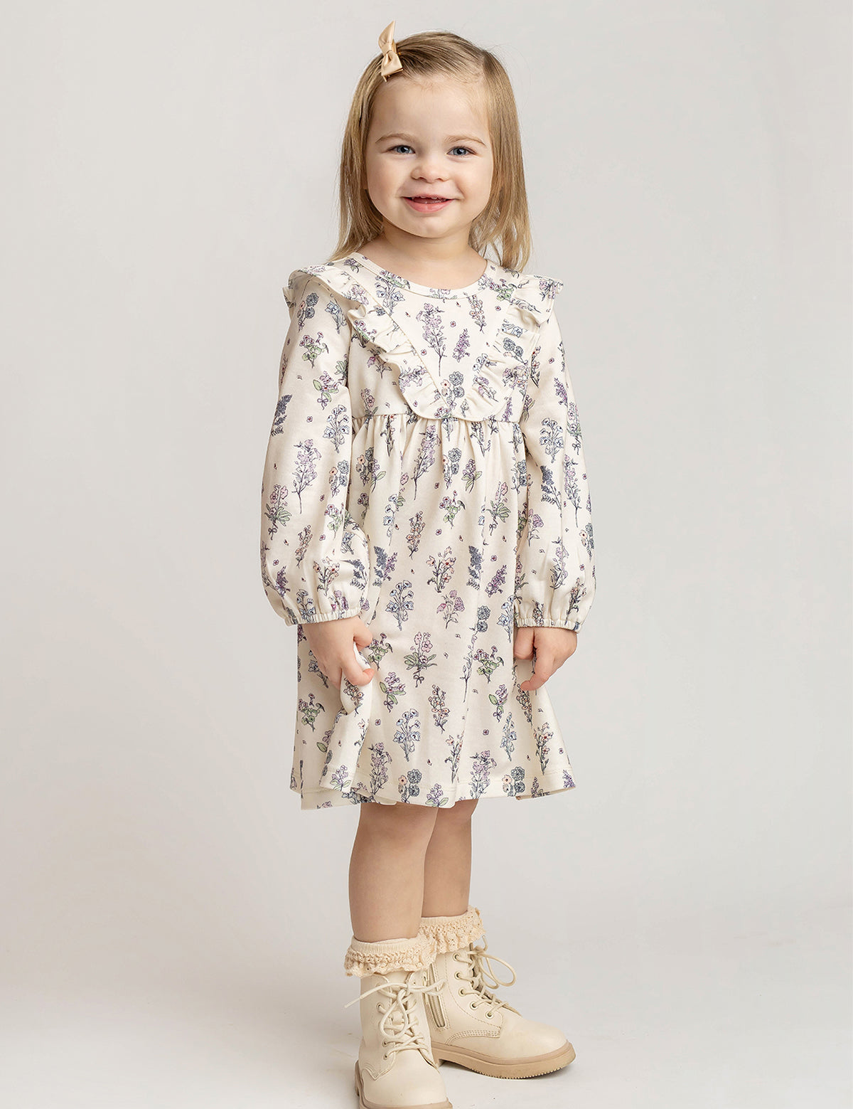 Gracie Long Sleeve Floral Ruffle Yoke A Line Dress