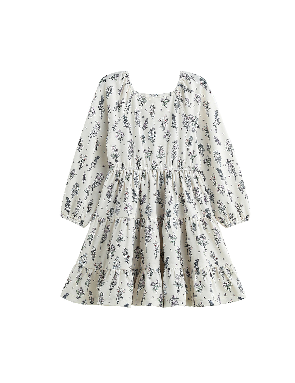 Gracie Long Sleeve Floral Square Neck Tiered Dress