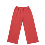 Mabel and Honey Red Rosie Sweatpants Wide Leg Solid Elastic Waist Sweatpants: These girls’ sweatpants feature a soft knit fabric in a vibrant red, designed with a comfortable elastic waistband and stylish wide-leg silhouette, shown on a white background.