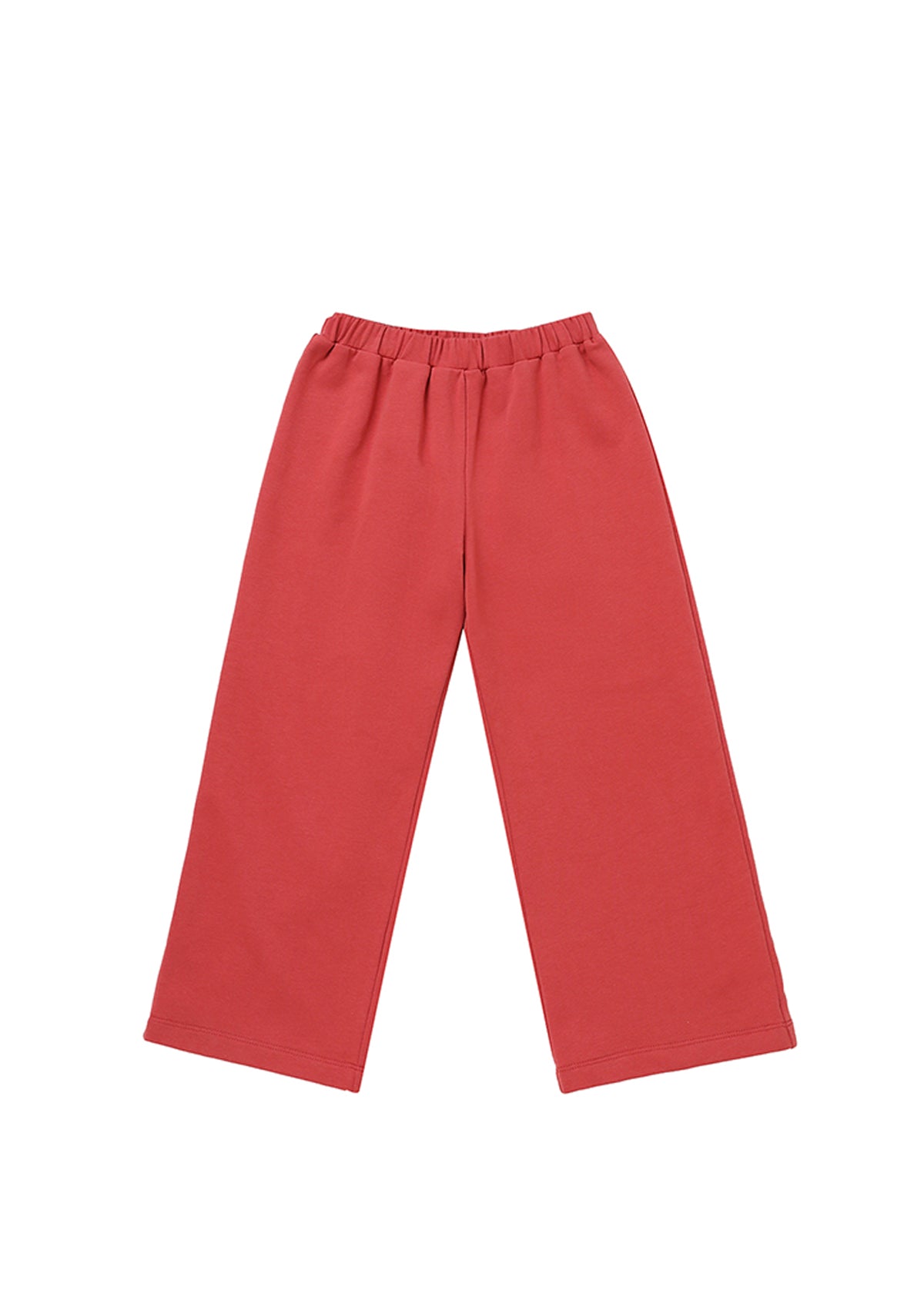 Mabel and Honey Red Rosie Sweatpants Wide Leg Solid Elastic Waist Sweatpants: These girls’ sweatpants feature a soft knit fabric in a vibrant red, designed with a comfortable elastic waistband and stylish wide-leg silhouette, shown on a white background.