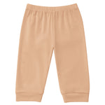 Mabel and Honey Honey Petals Joggers Solid Elastic Waist Ribbed Cuff Jogger Leg Joggers, crafted from soft tencel knit in beige, featuring an elastic waistband and ribbed cuffs, shown flat on a white background.