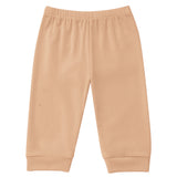 Mabel and Honey Honey Petals Joggers Solid Elastic Waist Ribbed Cuff Jogger Leg Joggers, crafted from soft tencel knit in beige, featuring an elastic waistband and ribbed cuffs, shown flat on a white background.