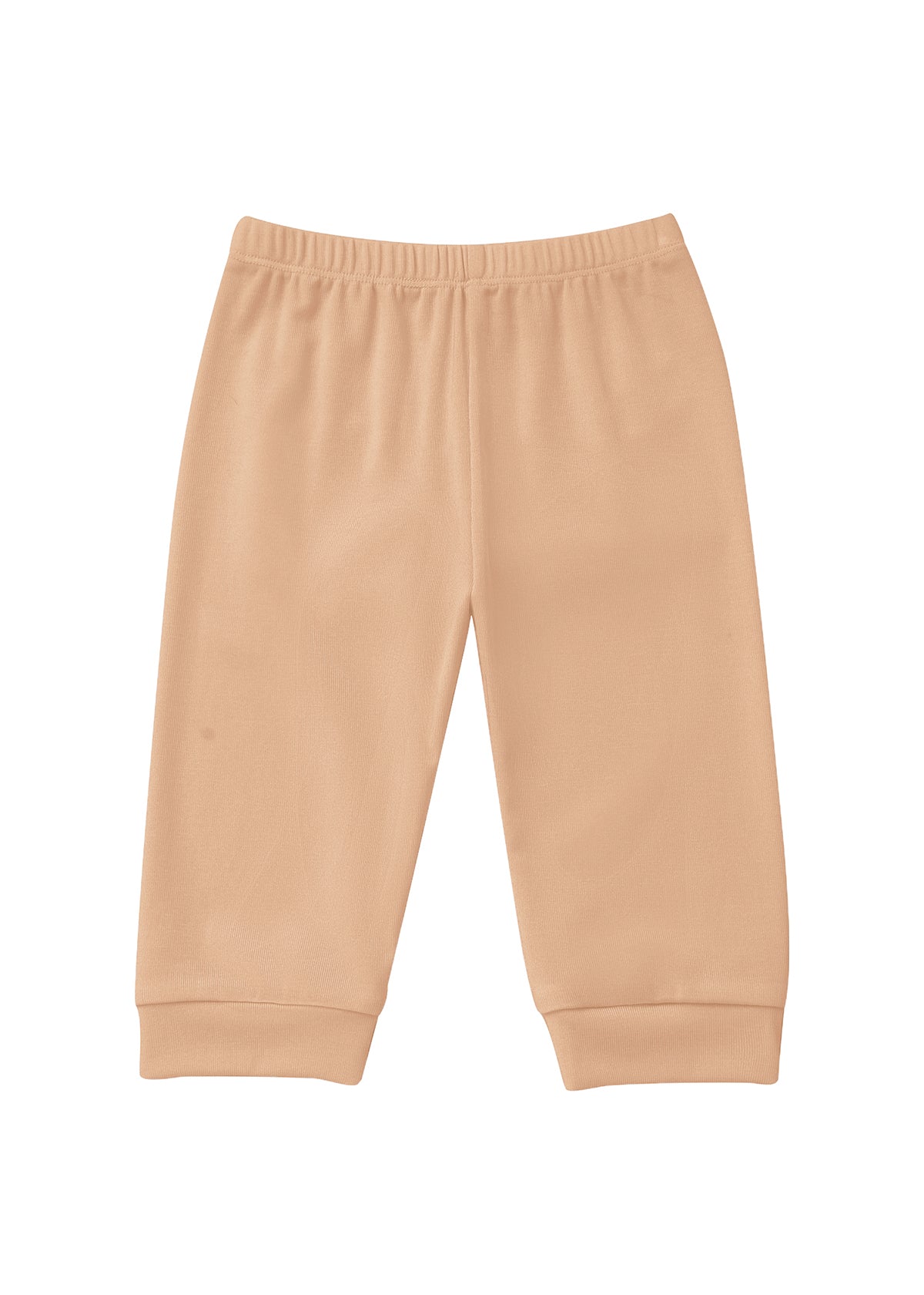 Mabel and Honey Honey Petals Joggers Solid Elastic Waist Ribbed Cuff Jogger Leg Joggers, crafted from soft tencel knit in beige, featuring an elastic waistband and ribbed cuffs, shown flat on a white background.