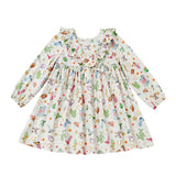 Cactus Kisses Dress Long Sleeve Print Ruffle Trim A Line Dress