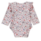 Whimsical Wildflower Long Sleeve Floral Ruffle Trim Bodysuit