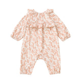 Honey Petals Romper Long Sleeve Floral Ruffle Neck Straight Leg Romper