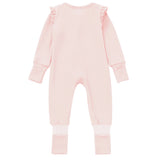 Amelia Rose Convertible Romper Long Sleeve Solid Ruffle Trim Footed Romper