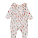 Amelia Rose Long Sleeve Floral Ruffle Shoulder Bubble Romper