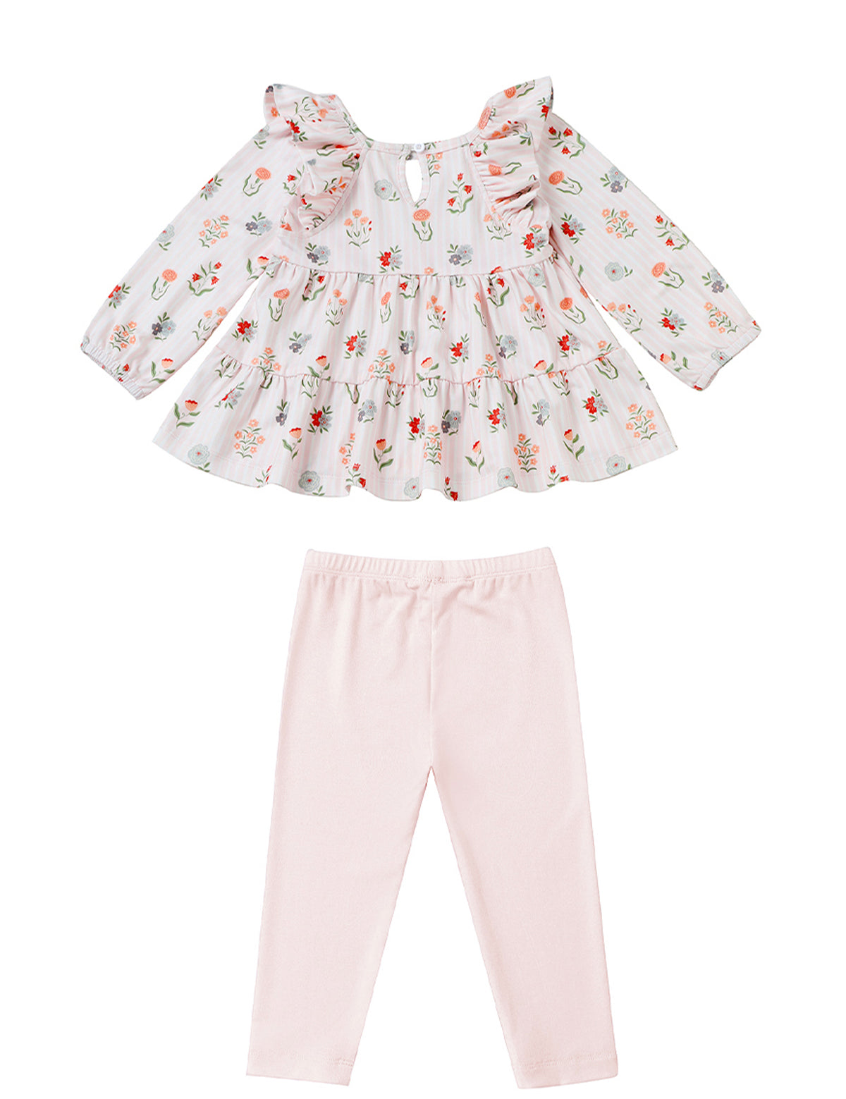 Amelia Rose Long Sleeve Floral Tiered Ruffle Top and Legging Set