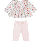 Amelia Rose Two Piece Set Long Sleeve Floral Tiered Top And Legging Set
