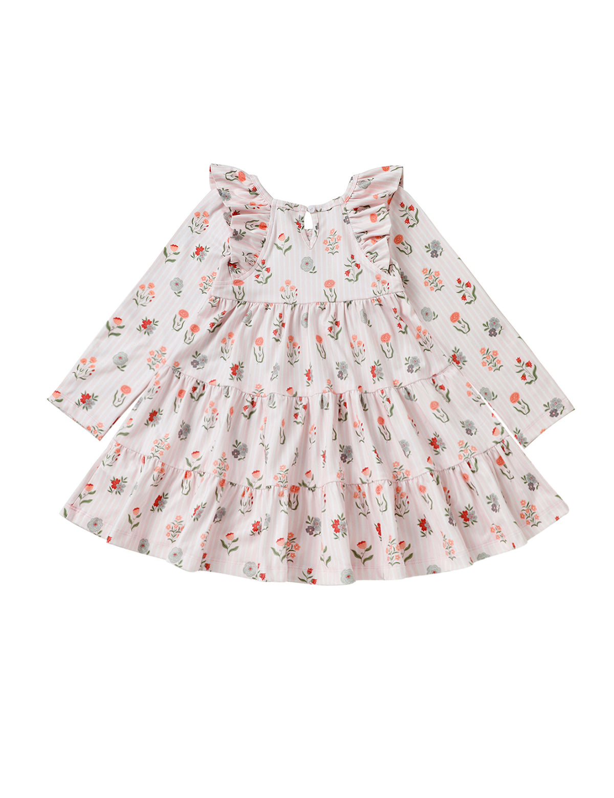 Amelia Rose Long Sleeve Floral Ruffle Trim Tiered Dress
