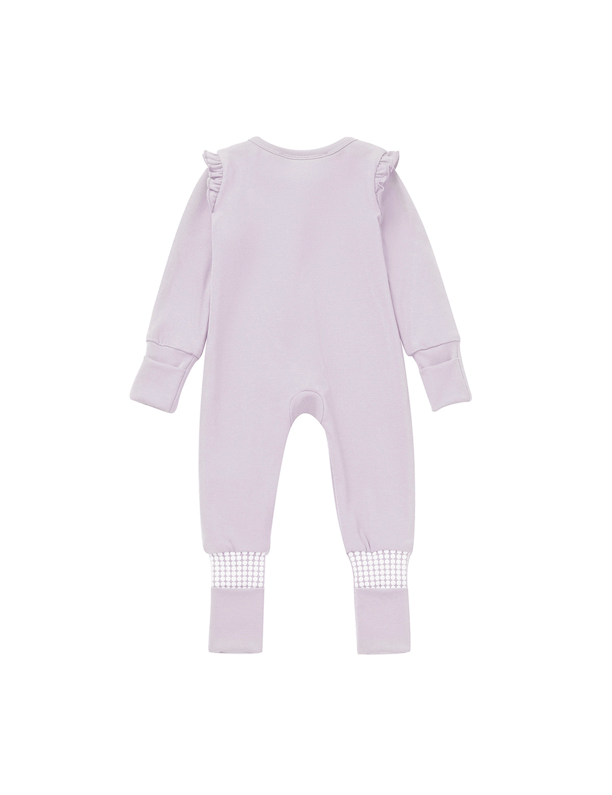 Soft Meadow Ruffle Trim Convertible Foot Long Sleeve Solid Romper