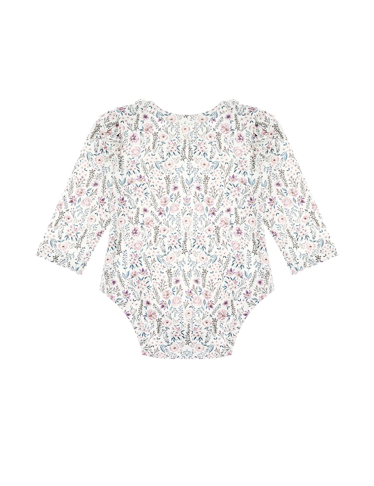 Soft Meadow Long Sleeve Floral Ruffle Trim Bodysuit