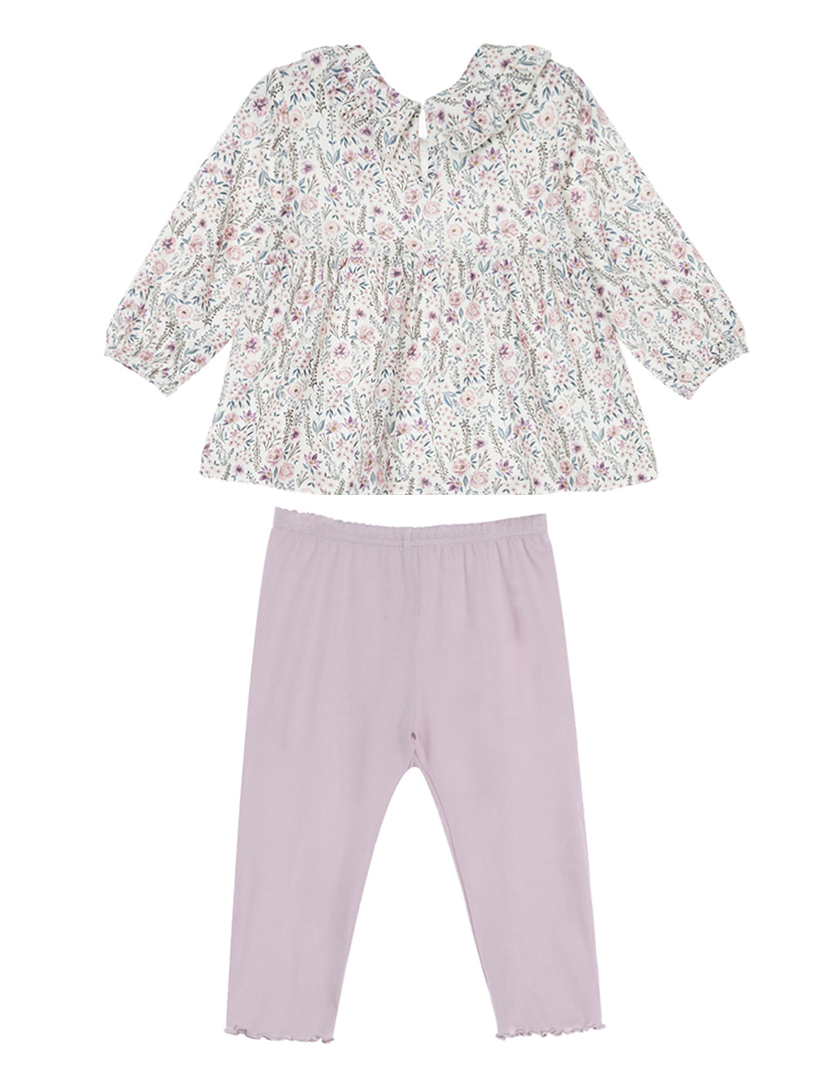 Soft Meadow Long Sleeve Floral Peter Pan Collar Top and Legging Set