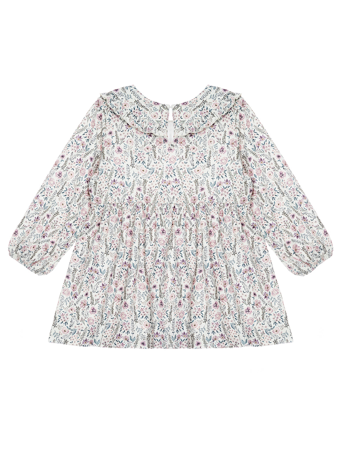 Soft Meadow Long Sleeve Floral Ruffle Collar Empire Waist Dress